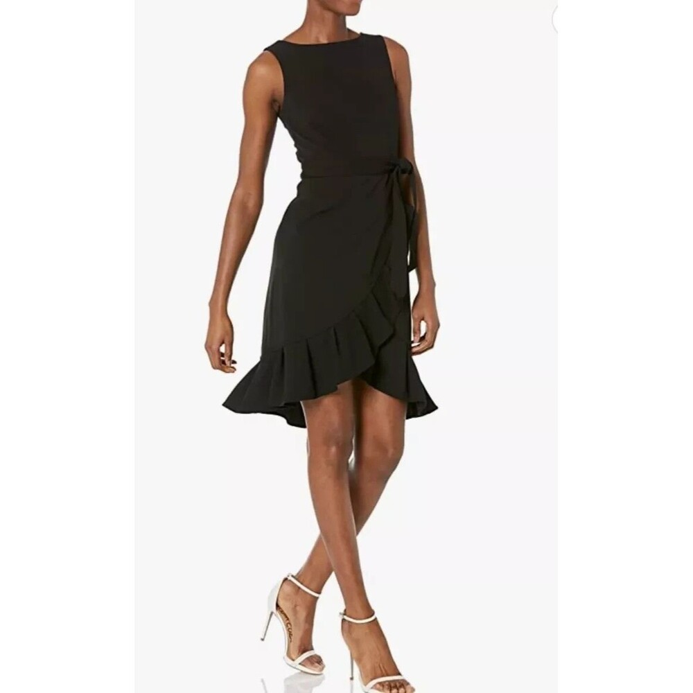 NEW CALVIN KLEIN Women's Sleeveless Dress Ruffle Skirt Black 8